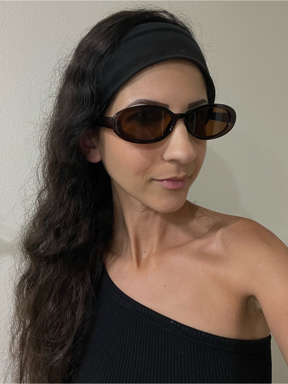 90s Oval Women's Sunglasses in Dark Brown - Picture 2 of 5
